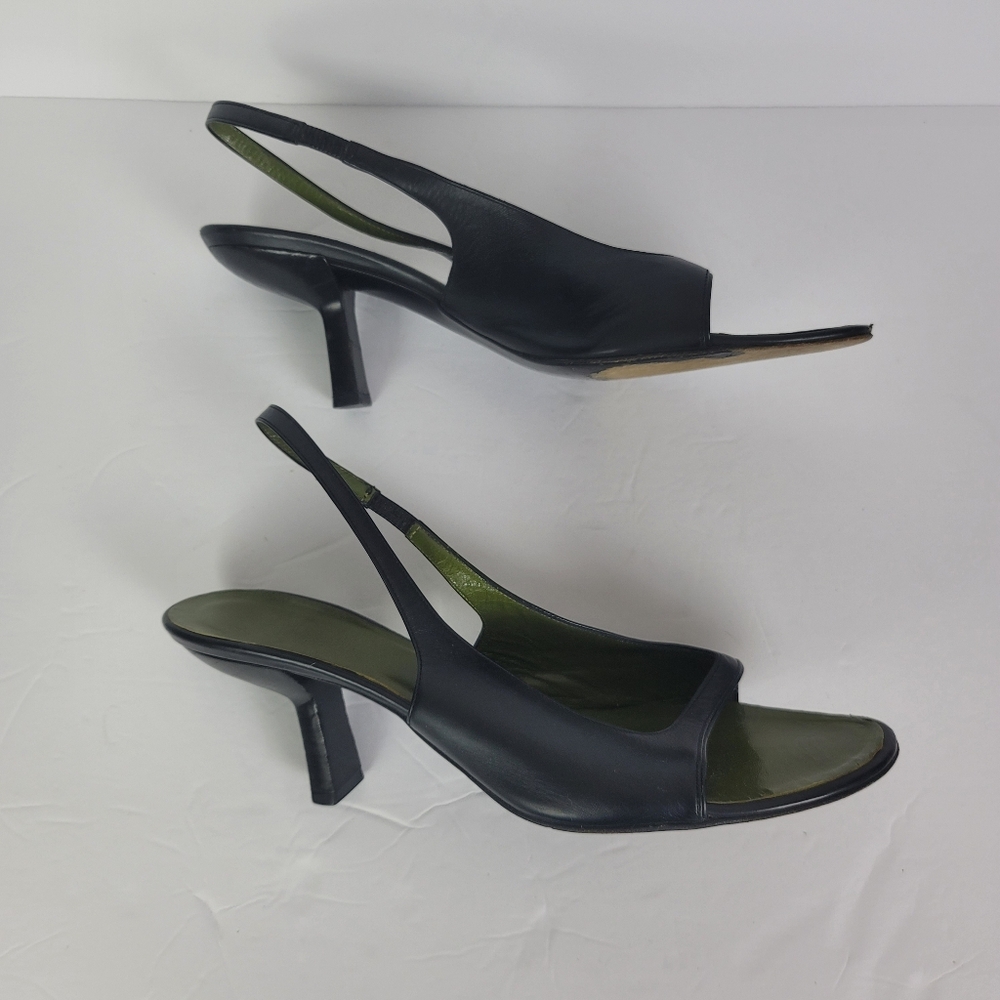 Gucci Vintage 90s Y2K Black And Green Leather Sling Back Kitten Heels Size 10 - Picture 5 of 14
